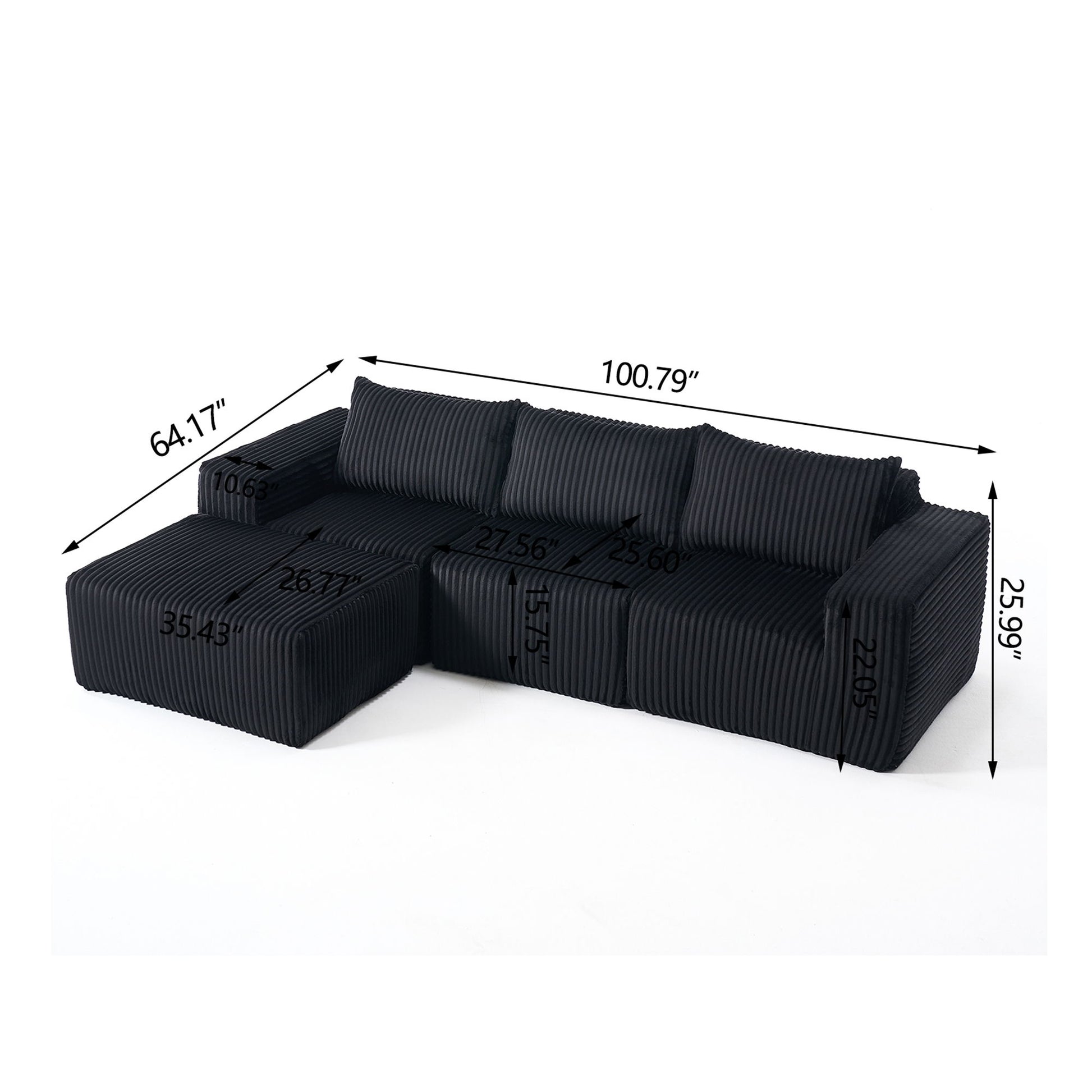 L - Shape Modern Minimalist Modular Sectional Sofa, Upholstered Cloud Couch With Deep Seats Home Essentials