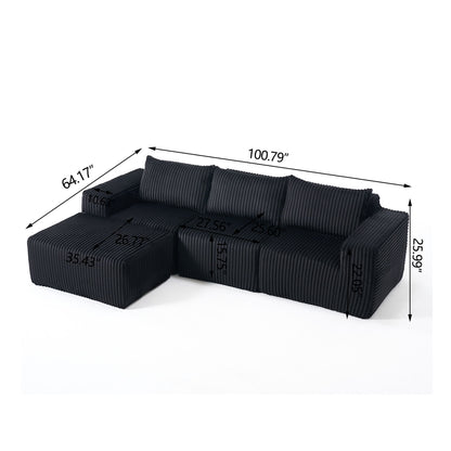 L - Shape Modern Minimalist Modular Sectional Sofa, Upholstered Cloud Couch With Deep Seats Home Essentials