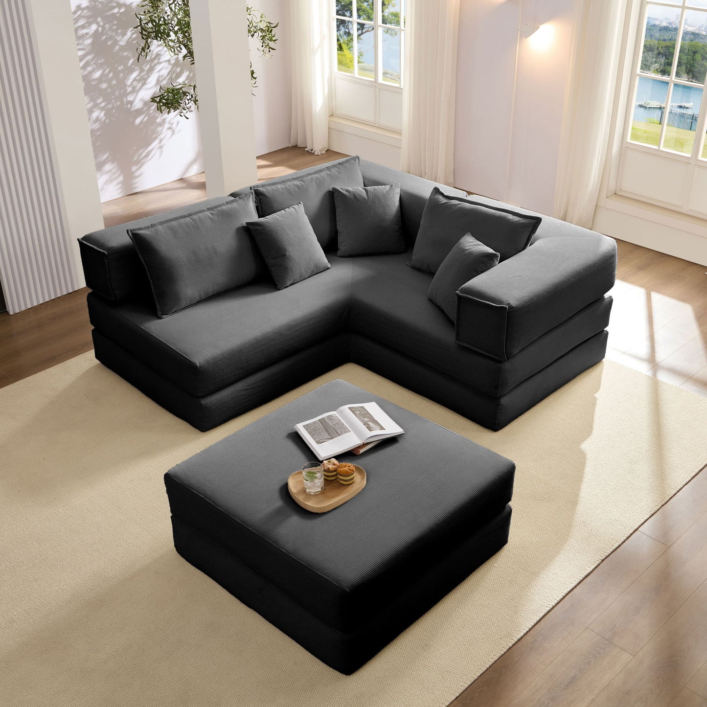 Modular L Shaped Floor Living Room Sofa Set With 6 Pillows Home Essentials