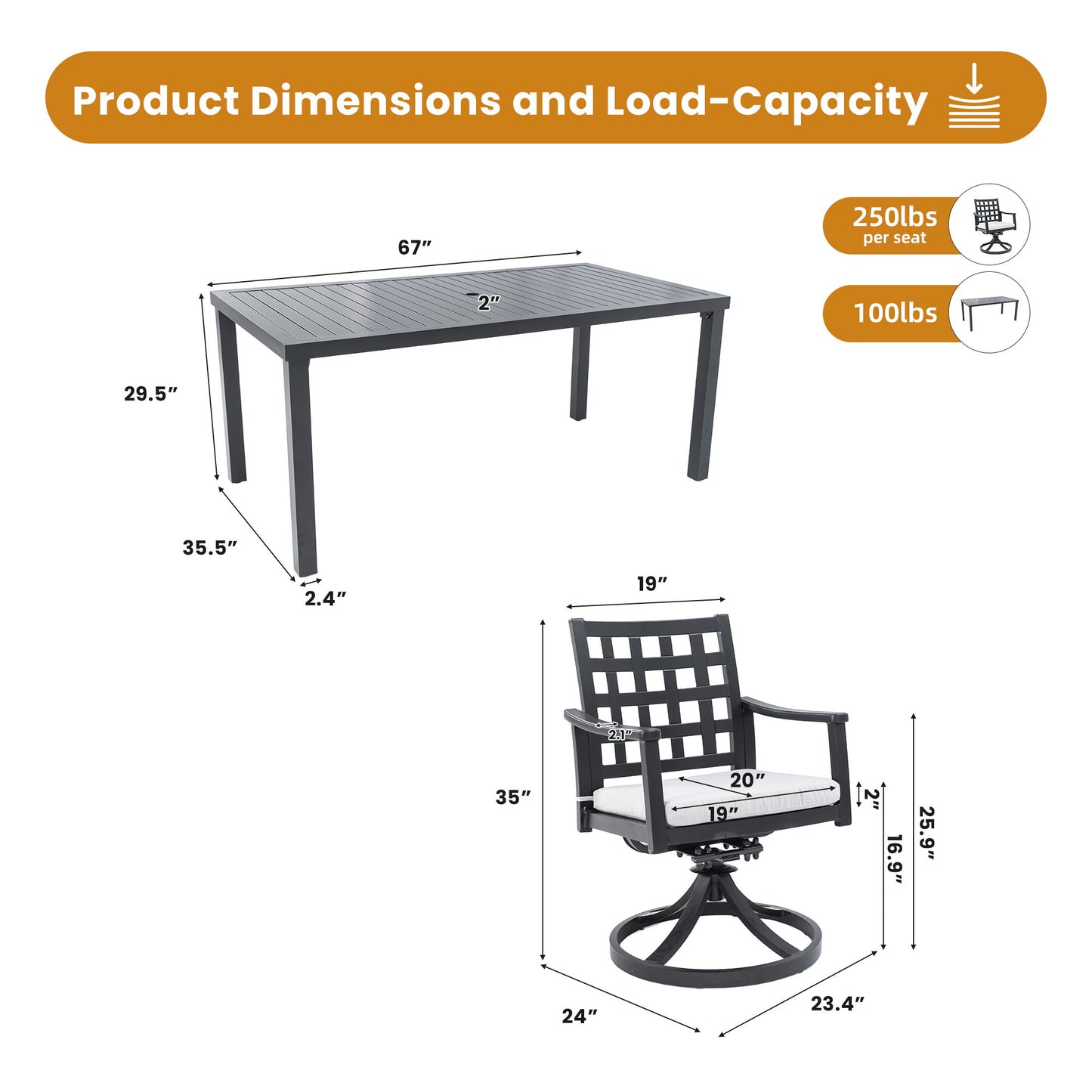 Modern Classic Outdoor Patio Dining Set, Rectangular Table & Dining Chairs, Rust Free, Weather Resistant Life Outside
