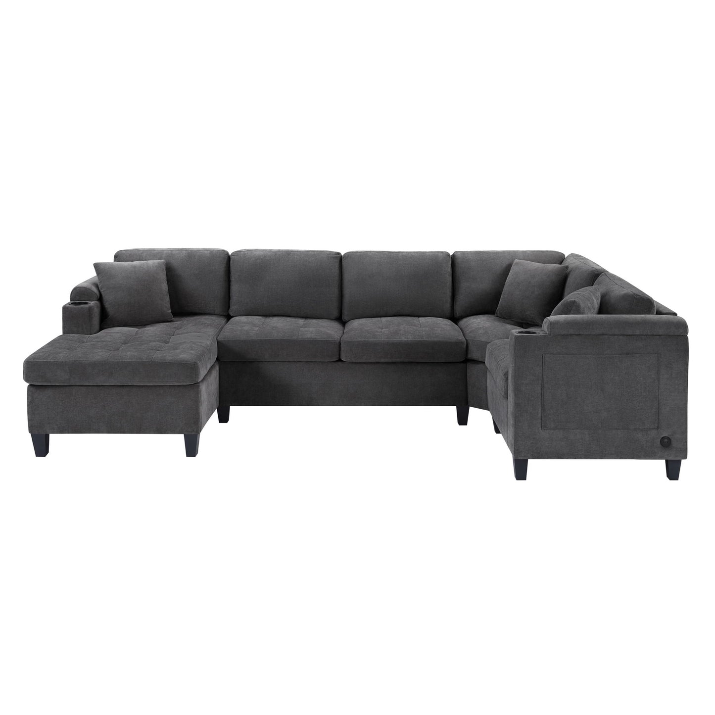 U Shaped Sectional Sofa, Corner Living Room Couch With Built In Cup Holders, Storage, USB Ports Hearth and Haven