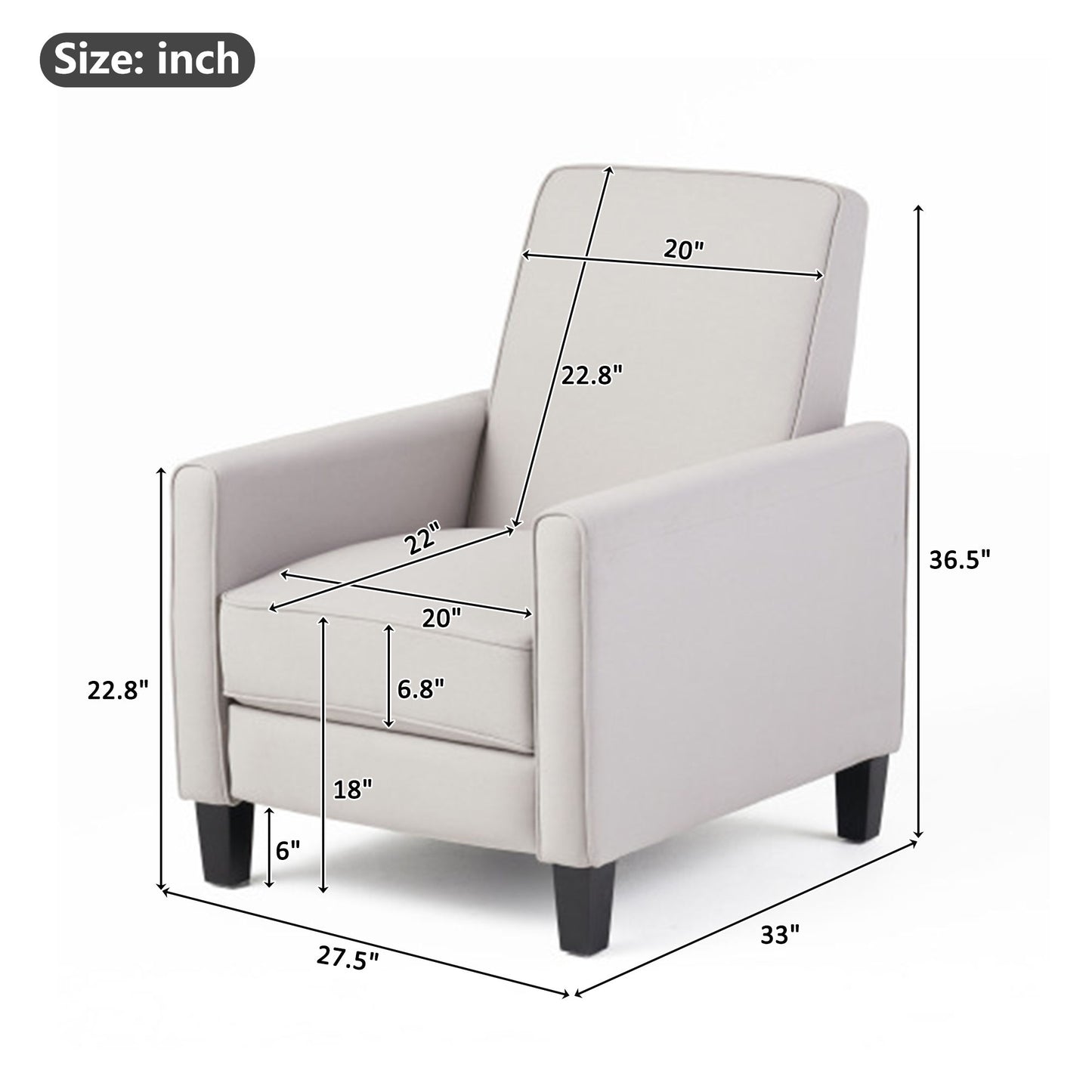 Upholstered Push Back Recliner Chair For Living Room Noble House