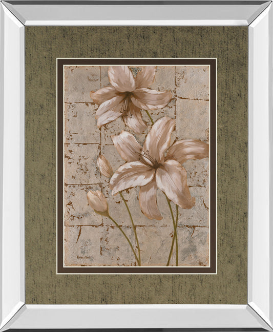 Lilies On Silver Il By Vivian Flasch - Mirror Framed Print Wall Art - White