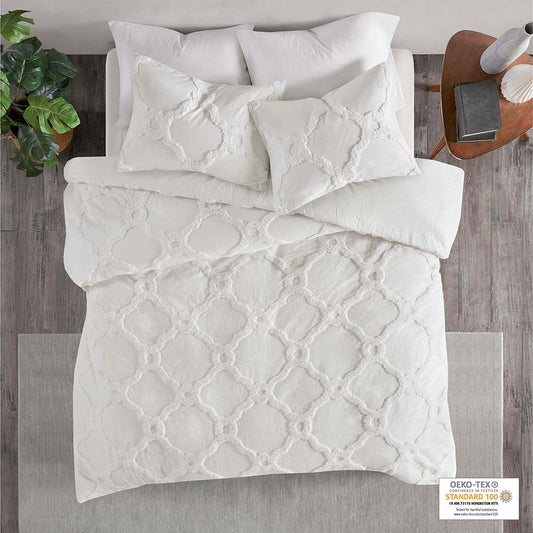 Pacey - 3 Piece Tufted Geometric Duvet Cover Set - Off White Madison Park
