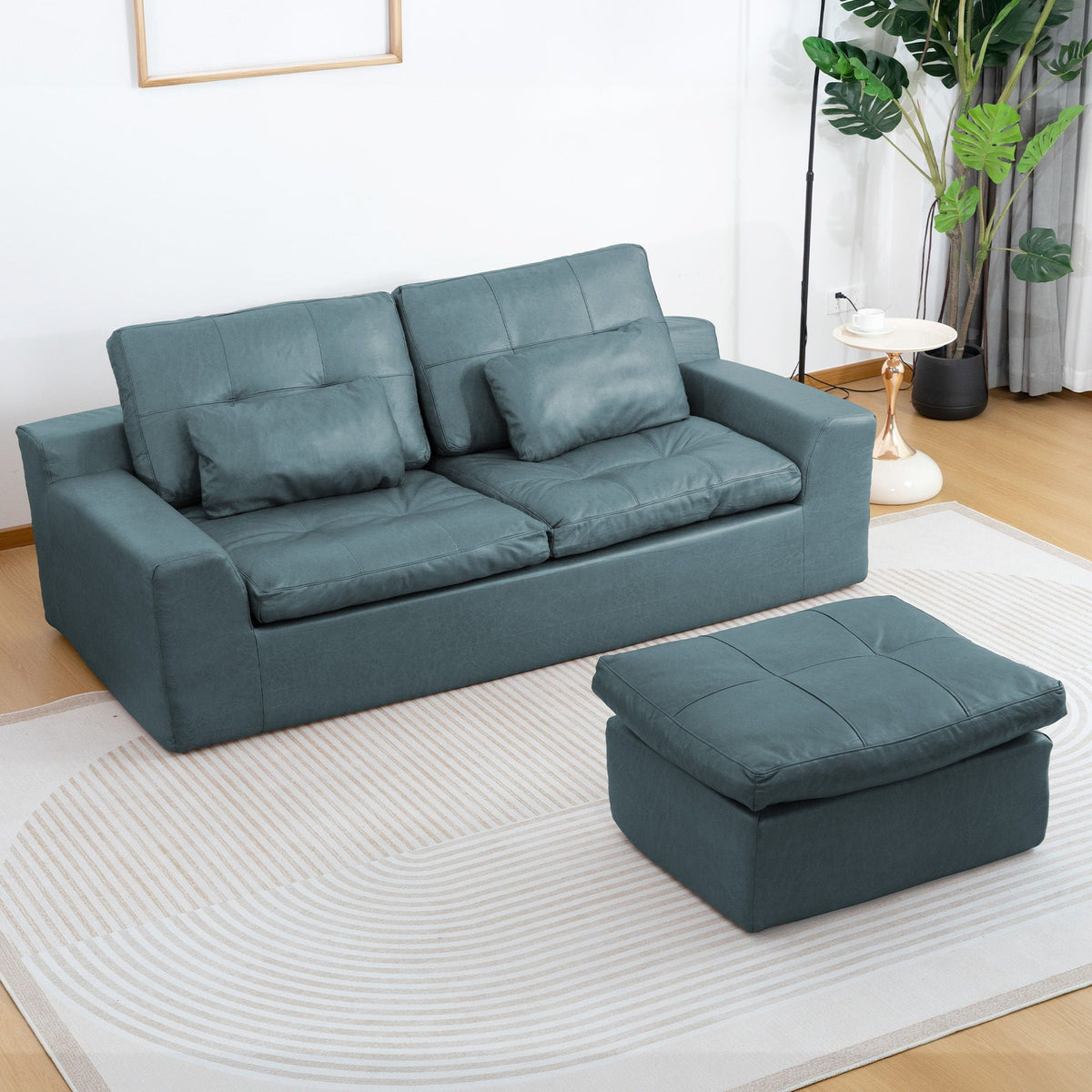 L - Shaped Modular 2 Seater Sofa With Movable Ottoman And High Density Sponge Cushions For Living Room Home Essentials
