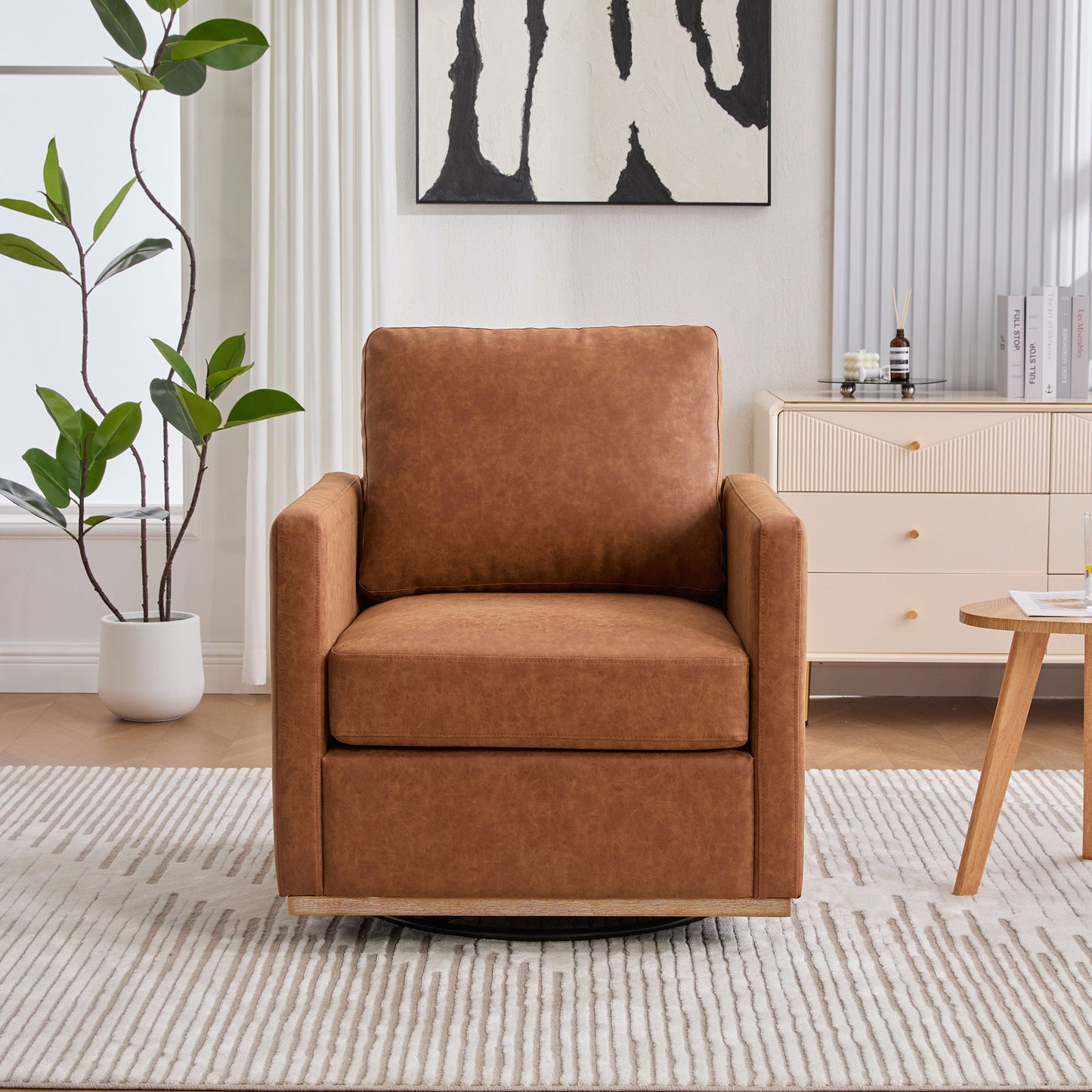 Modern Upholstered Square Swivel Accent Chair With 360 Degree Rotation Home Essentials