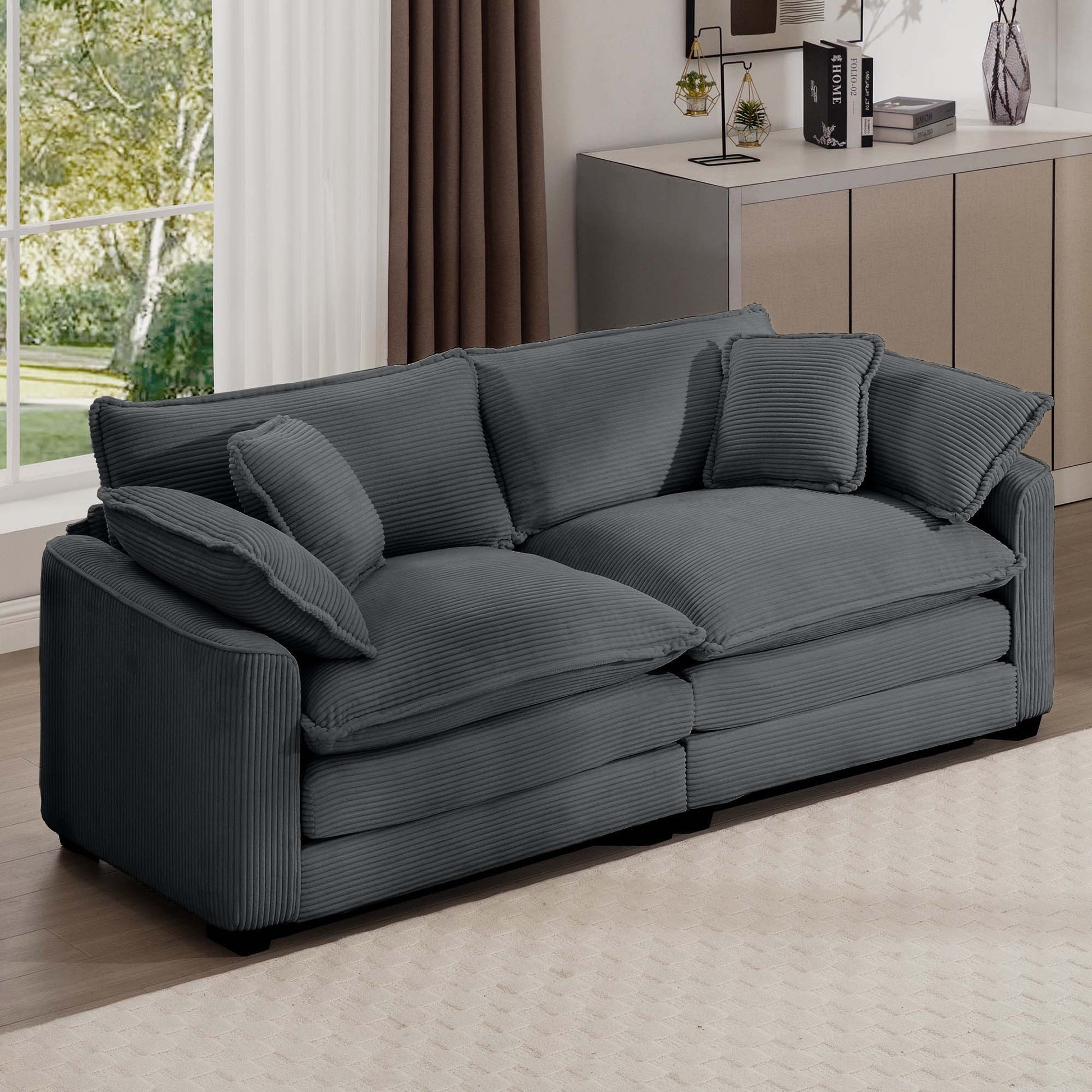Modern 2 Seater With 4 Pillows, Upholstered Deep Seating Loveseat Home Essentials