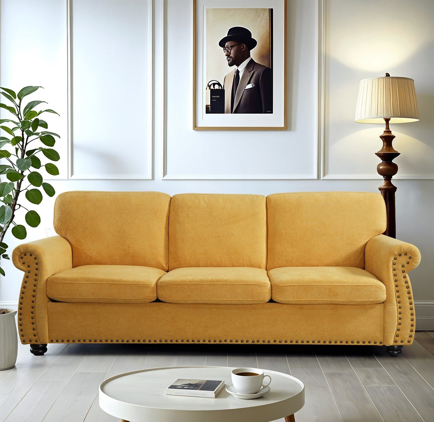 Soft Sofa, Upholstered 3 Seater Couch With High Density Foam, Loose Back Cushions And Turned Legs US Pride