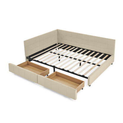 Mid-Century Storage Upholstered Tufted Bed Frame With Backrest And Armrests Home Essentials