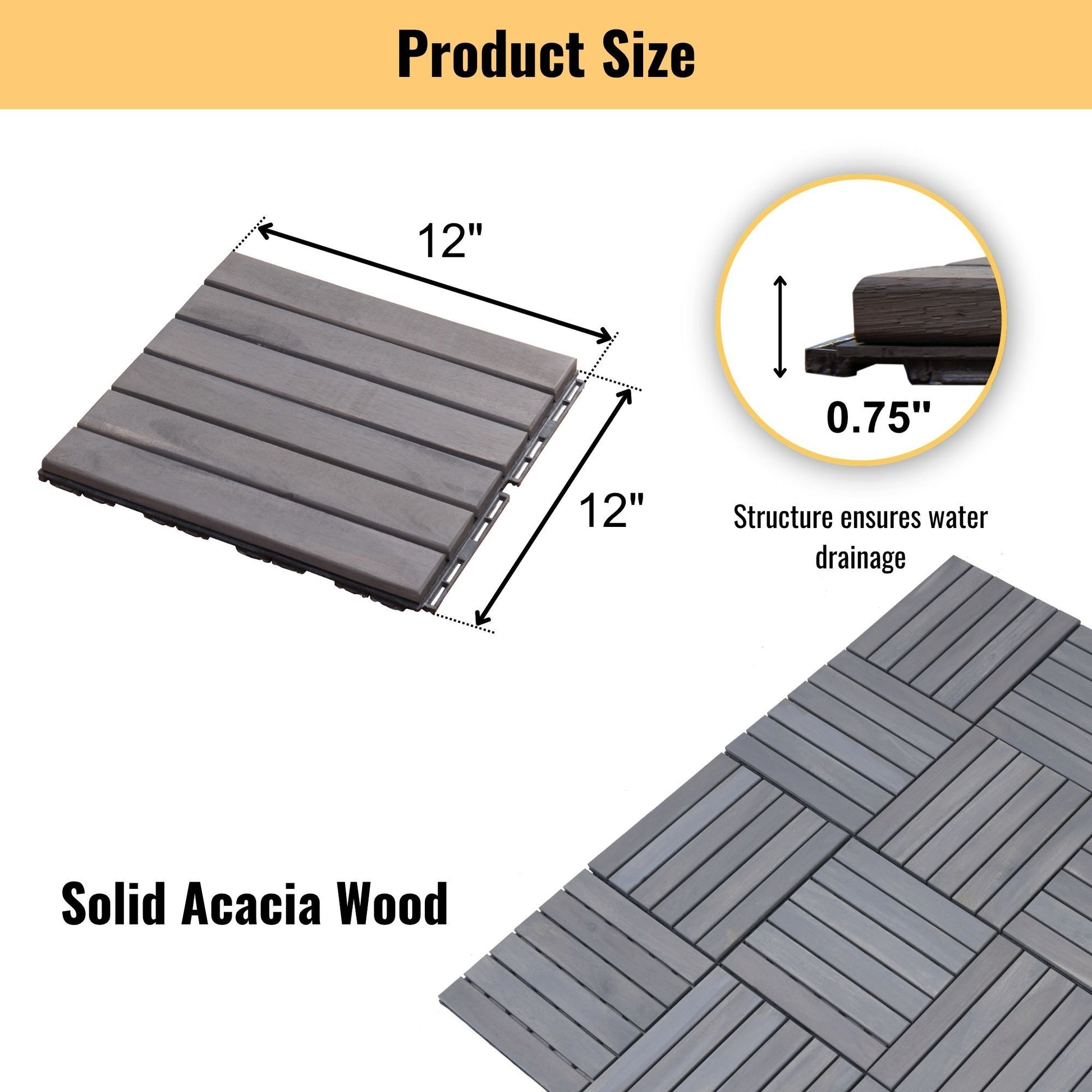 Interlocking Deck Tiles Striped Pattern, Waterproof Anti Mildew Brown Daily Nest