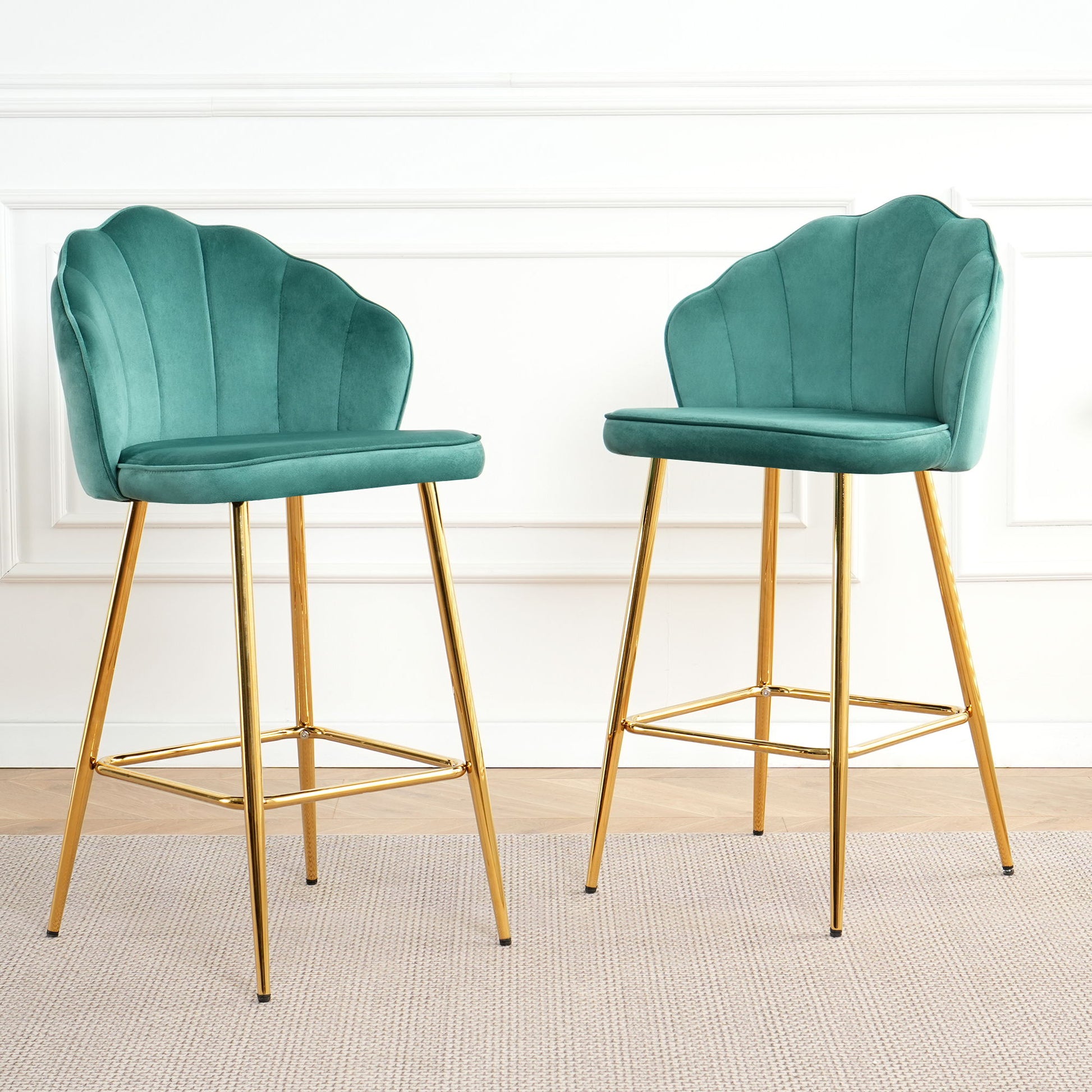 Elegant Shell Shape Velvet Bar Chair (Set of 2) Home Essentials