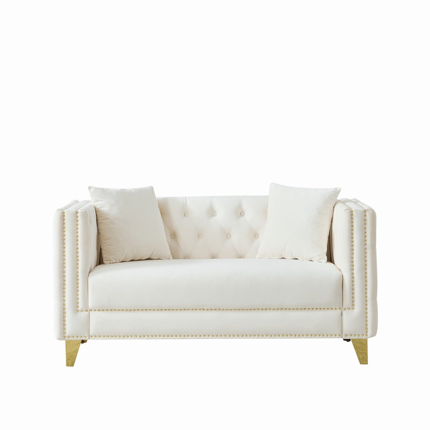 2 Seater Deep Seat Sofa With Button Nailhead, Square Arm Home Essentials