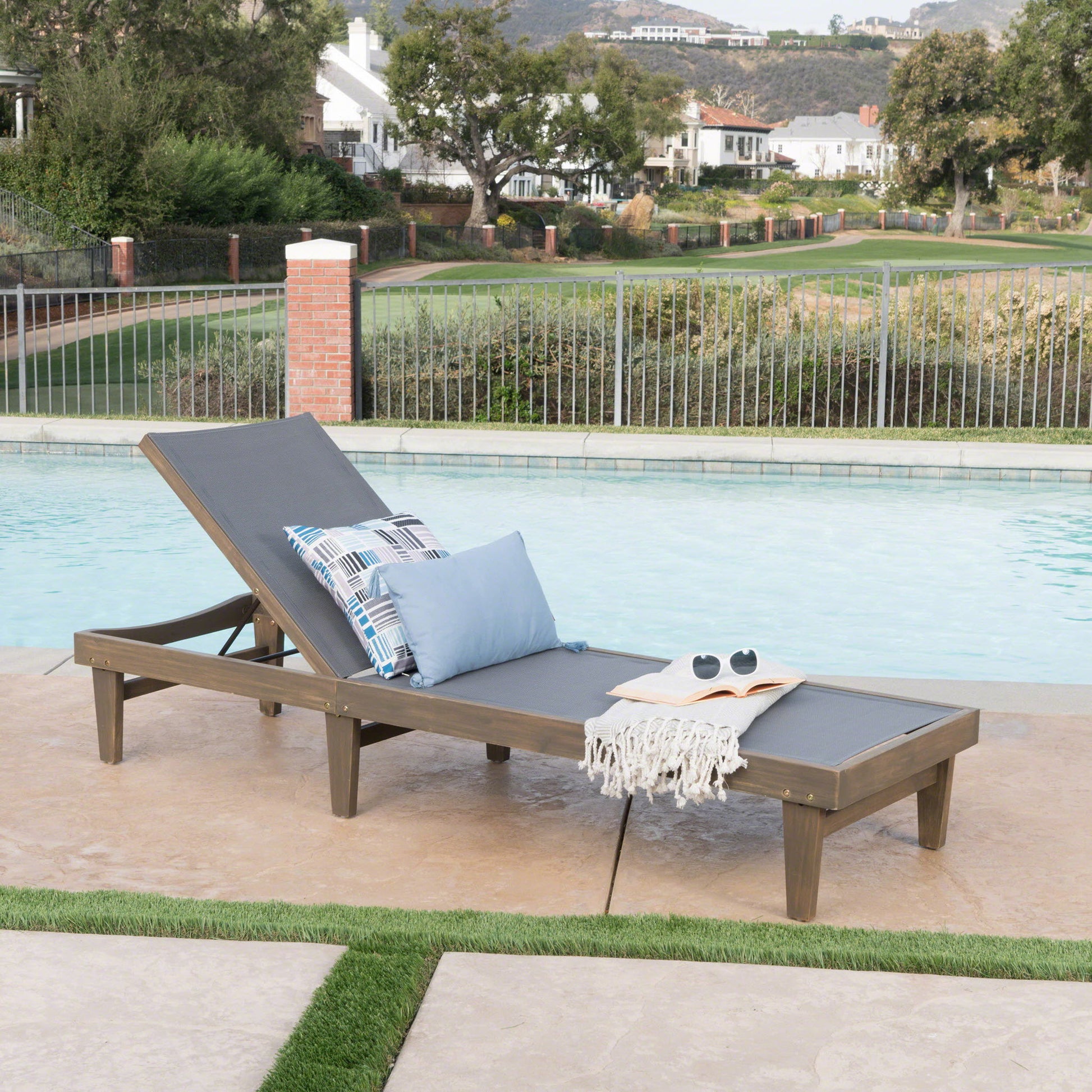 Summerland Chaise Lounge Dark Mesh Outdoor Seating - Dark Gray Noble House