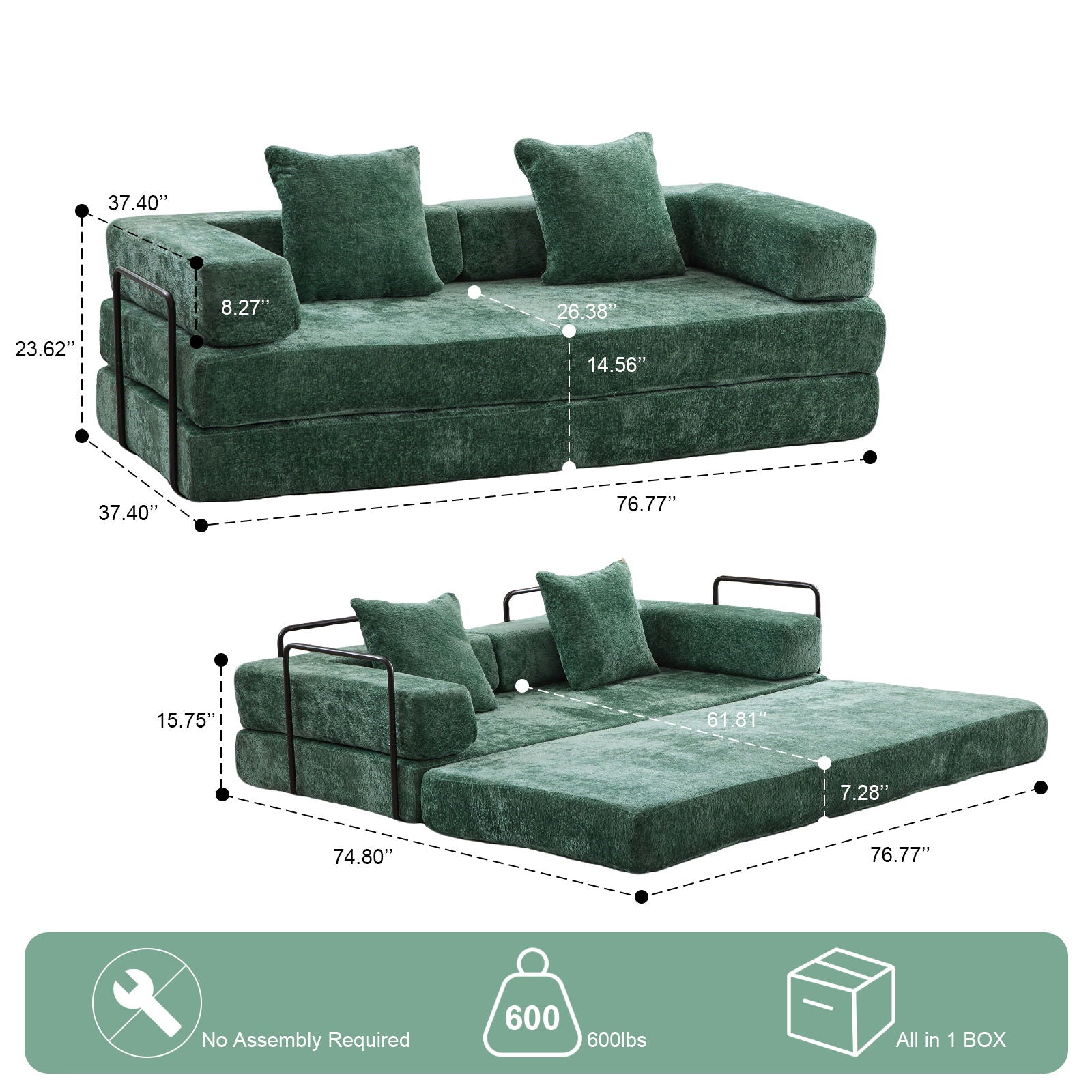 Convertible Floor Sofa Bed With Pillow Back Support Armrest Home Essentials