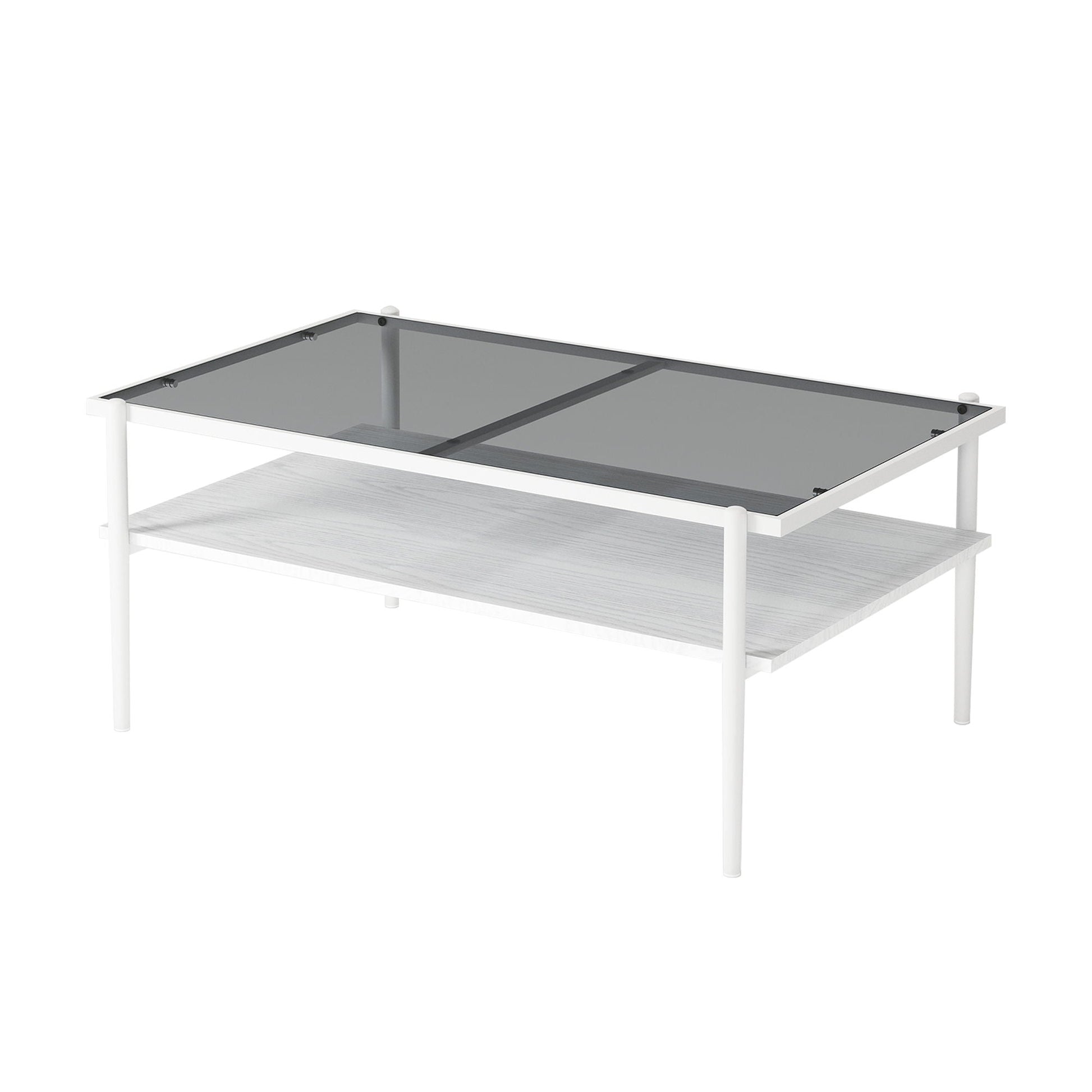 Rectangle Coffee Table With Tempered Glass Top And White Legs, Modern Table For Living Room Home Essentials