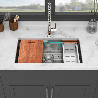 33" Undermount Kitchen Sink Single Bowl Ledge Workstation In 16 Gauge Stainless Steel - White Daily Nest