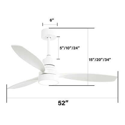Wooden Ceiling Fan With 3 Solid Wood Blades Remote Control Reversible DC Motor With LED Light Daily Nest
