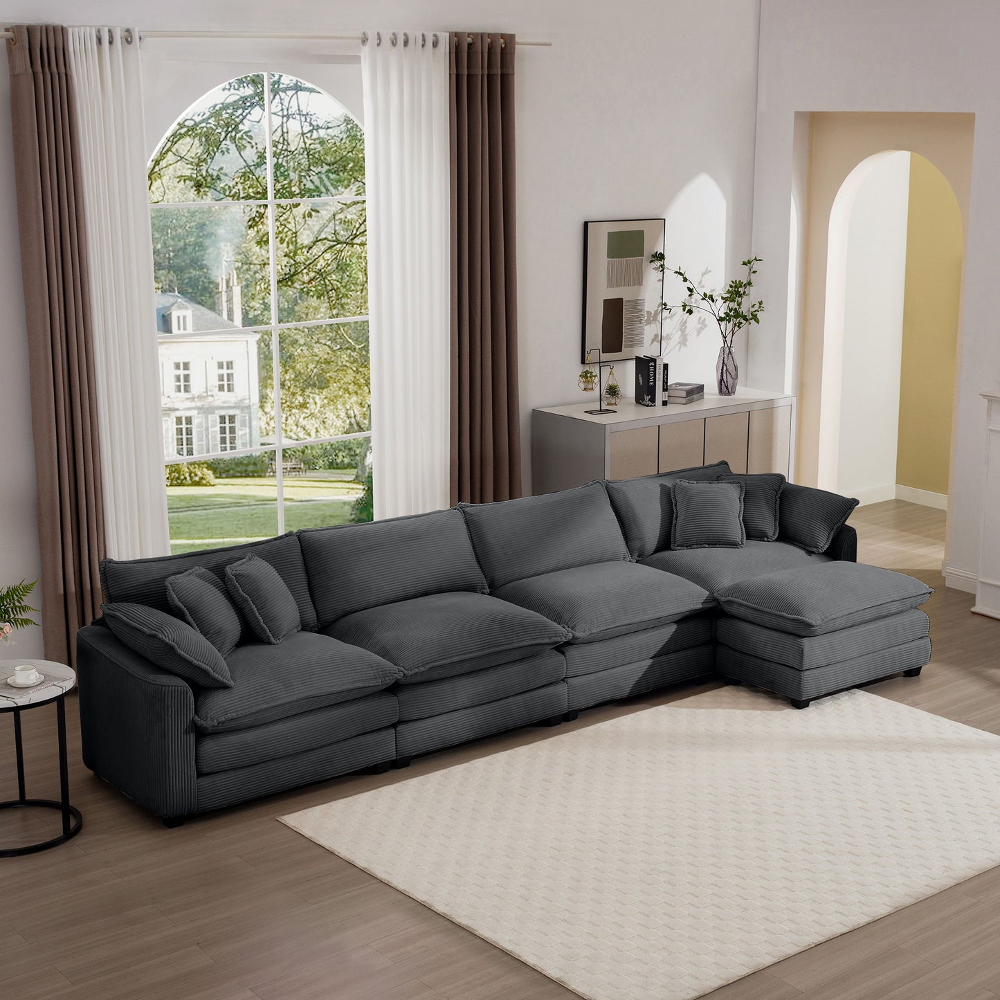 Modern Oversized Modular Cushion Sofa With Ottoman, Low Back, Deep Seating Sofa Set Home Essentials