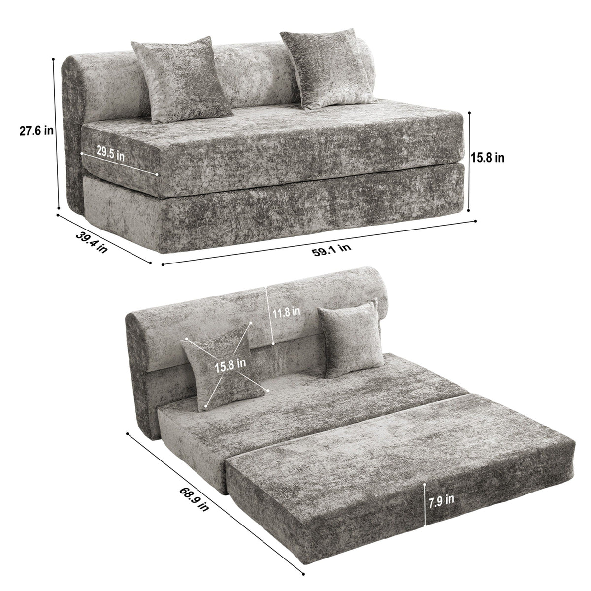 Convertible Design Sofa Bed, 2 Seater Fold Out Floor Couch Home Essentials