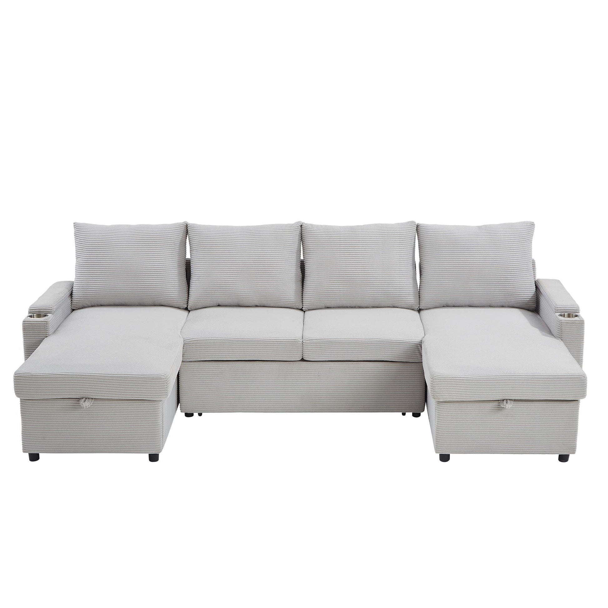 U Shaped Sectional Sofa Bed With Storage Chaise Lounges, USB Ports, And Cup Holders Hearth and Haven