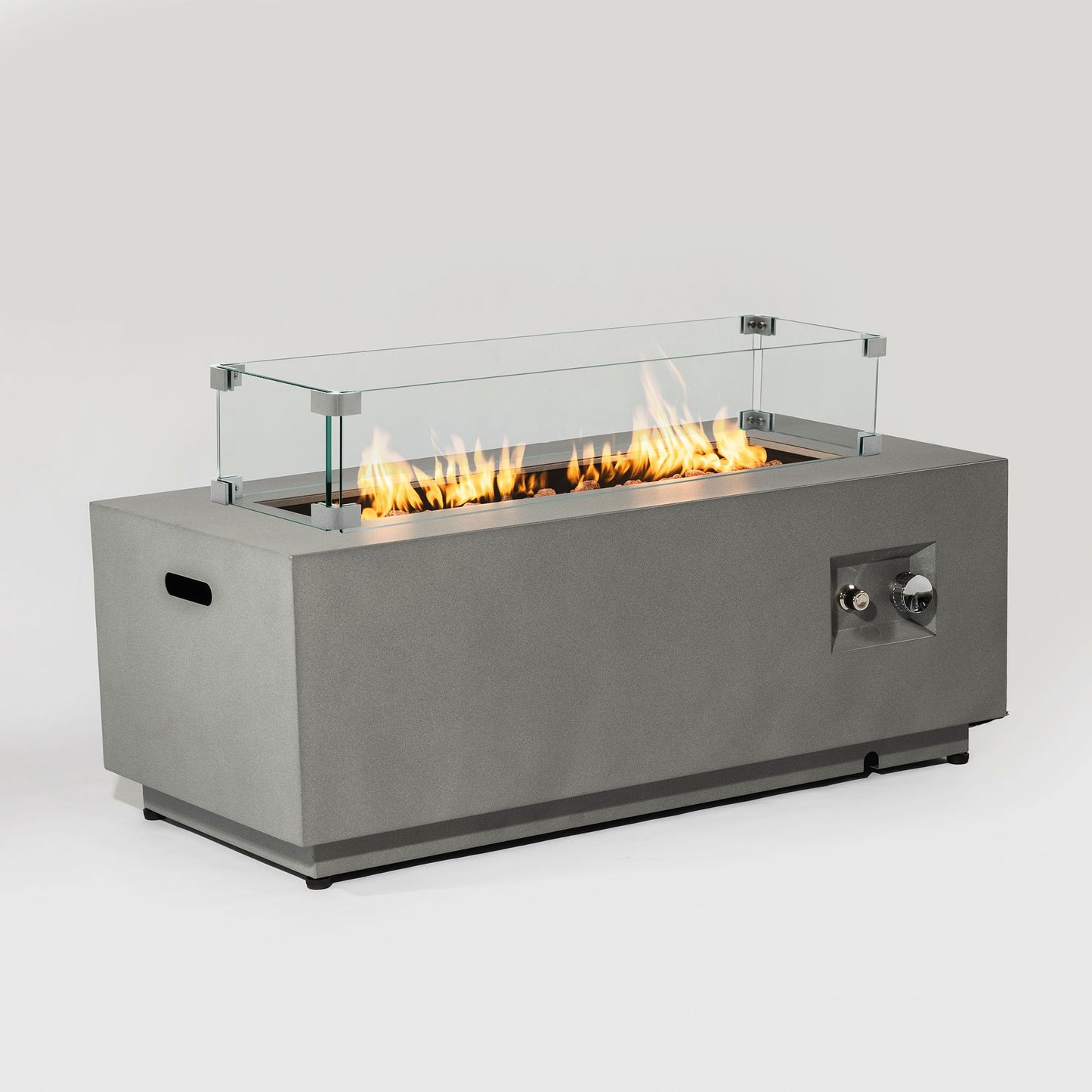 42" Propane Gas Fire Pit Table, 50000 Btu Rectangular Steel Fire Pit With Glass Wind Guard For Outside Patio Deck Garden Courtyard - Gray Home Essentials