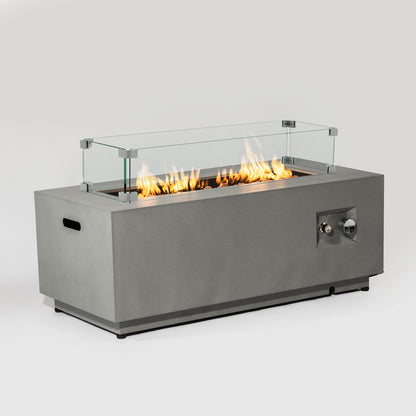 42" Propane Gas Fire Pit Table, 50000 Btu Rectangular Steel Fire Pit With Glass Wind Guard For Outside Patio Deck Garden Courtyard - Gray Home Essentials