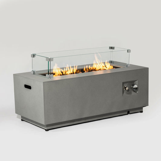 42" Propane Gas Fire Pit Table, 50000 Btu Rectangular Steel Fire Pit With Glass Wind Guard For Outside Patio Deck Garden Courtyard - Gray Home Essentials