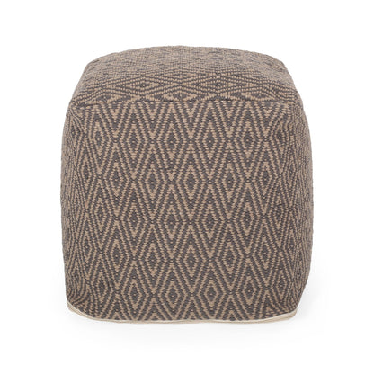 Amuleto - Hand Loomed Cotton Pouf - Dark Gray / Brown Home Essentials