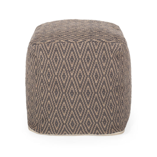 Amuleto - Hand Loomed Cotton Pouf - Dark Gray / Brown Home Essentials