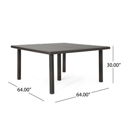 Outdoor Square Rattan Wicker Dining Table - Brown Noble House