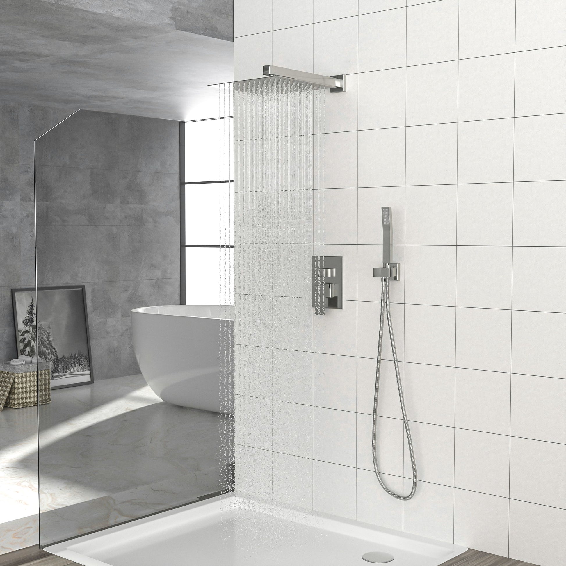 Dual Shower Head System With 12" Wall Mounted Square Rain Shower And Rough In Valve Daily Nest