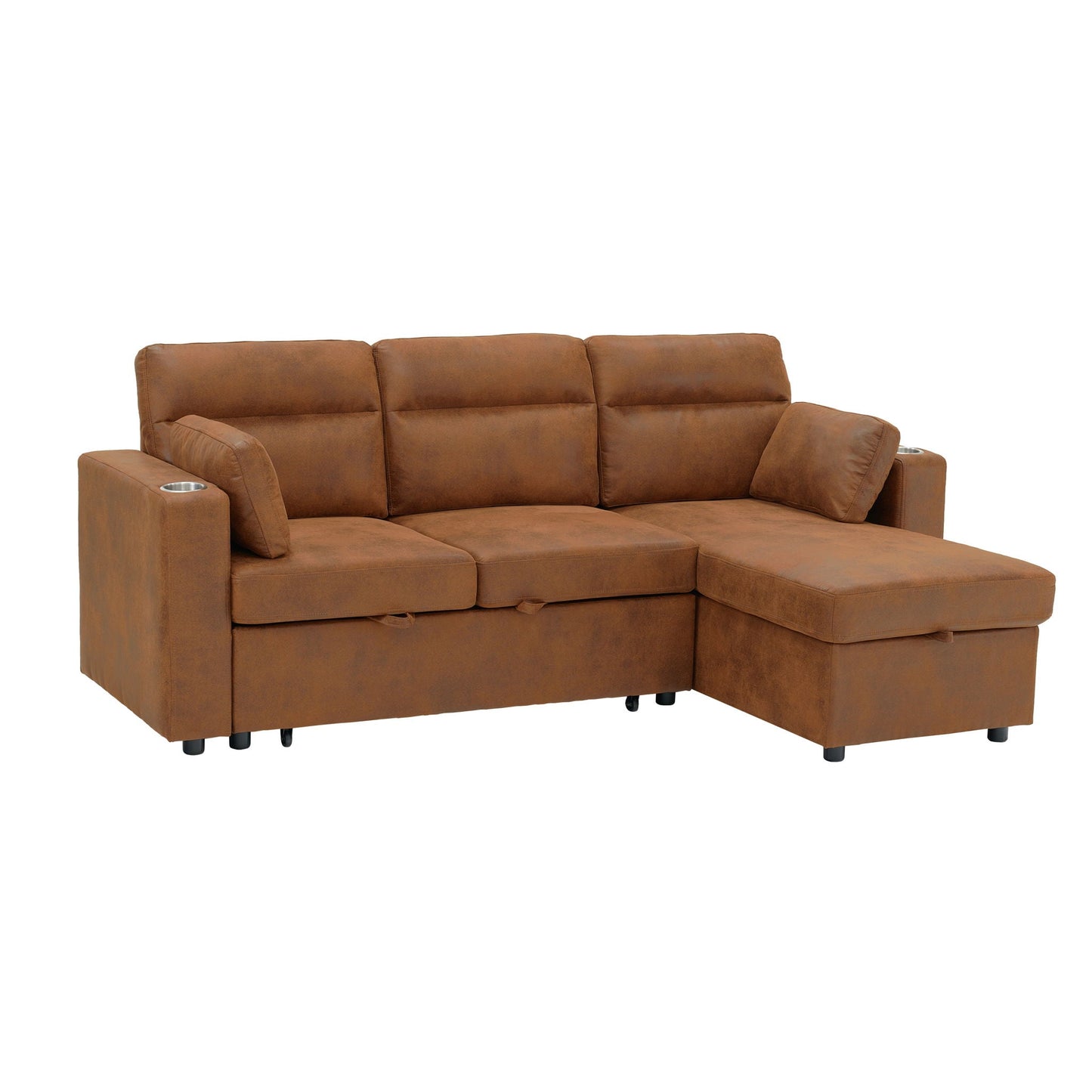 Convertible L - Shaped Sectional Sofa Bed With Storage Chaise, Cup Holders Home Essentials