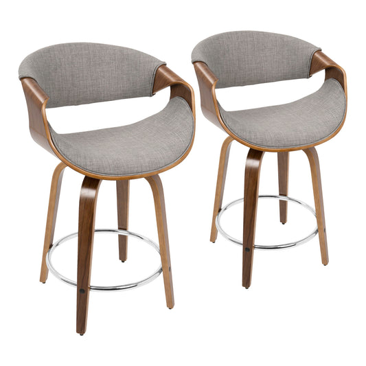 Curvini - Mid-Century Modern Fixed Height Counter Stool With Swivel (Set of 2) - Gray Lumi Source