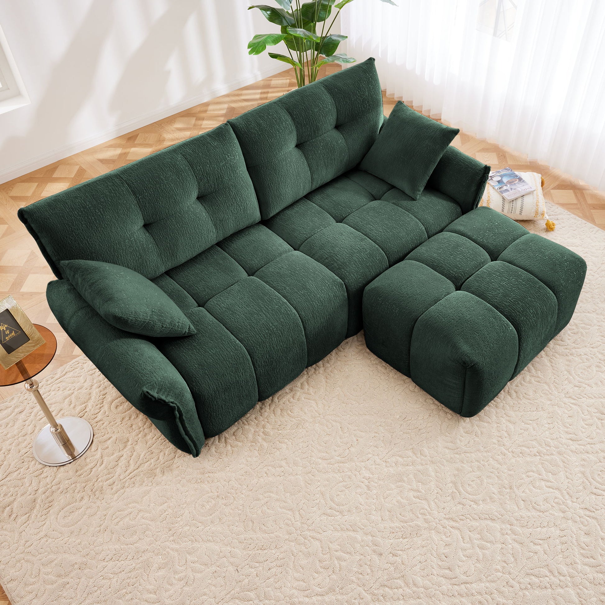 Sofa Set With Ottoman And Pillows, Textured, High Resilience Cushions Home Essentials