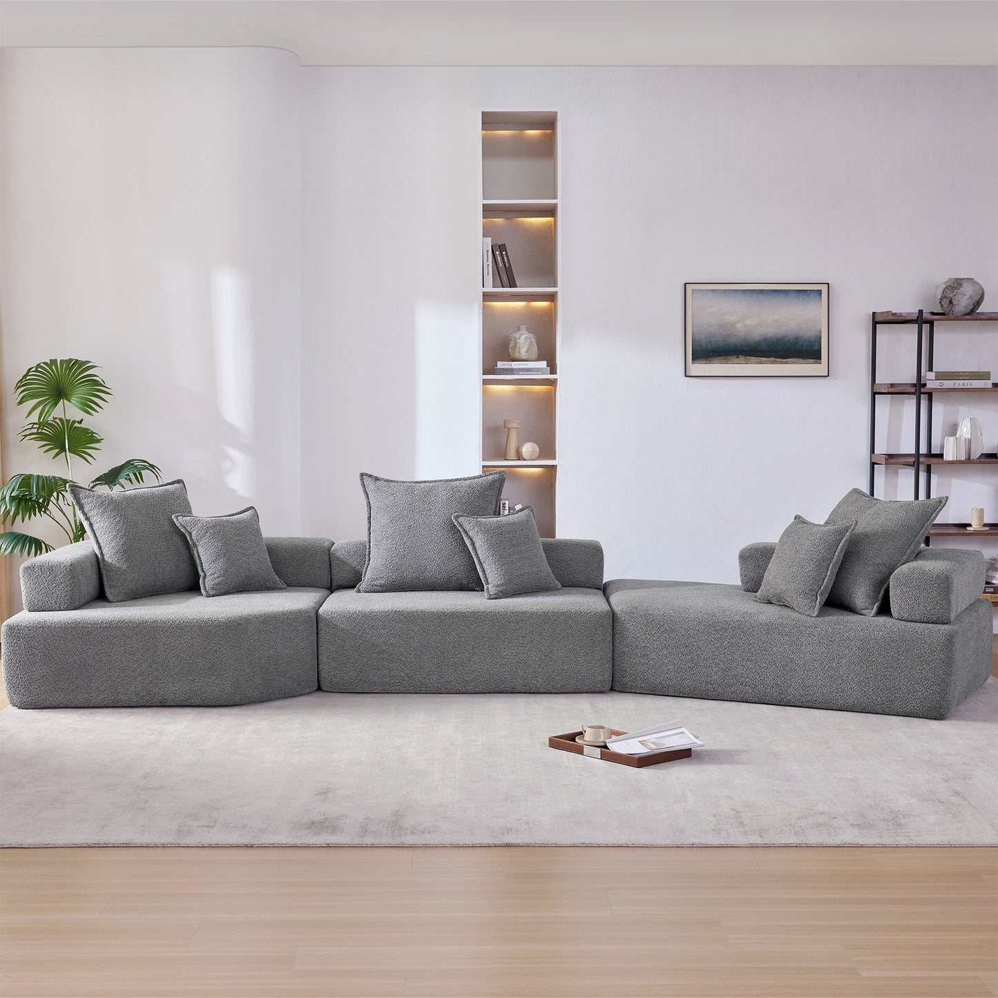 156" Oversized Modular Sectional Sofa, Luxury Boucle Floor Couch Set, Convertible Sleeper Couch, Spacious Foam-Filled Sofa Bed For Living Room, 3 Piece Free Combination - Gray