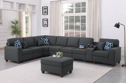 Hannah - Sectional Sofa With Ottoman - Dark Gray Urban Retreats