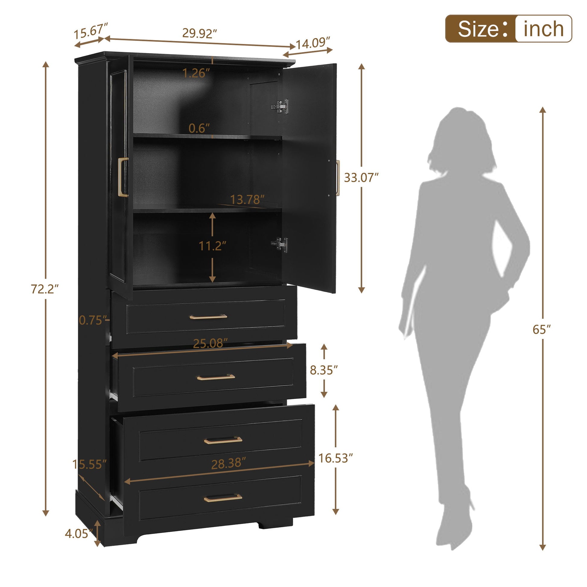 Freestanding Bathroom Cabinet With 3 Drawers, Adjustable Shelf, Soft Close Doors Hearth and Haven