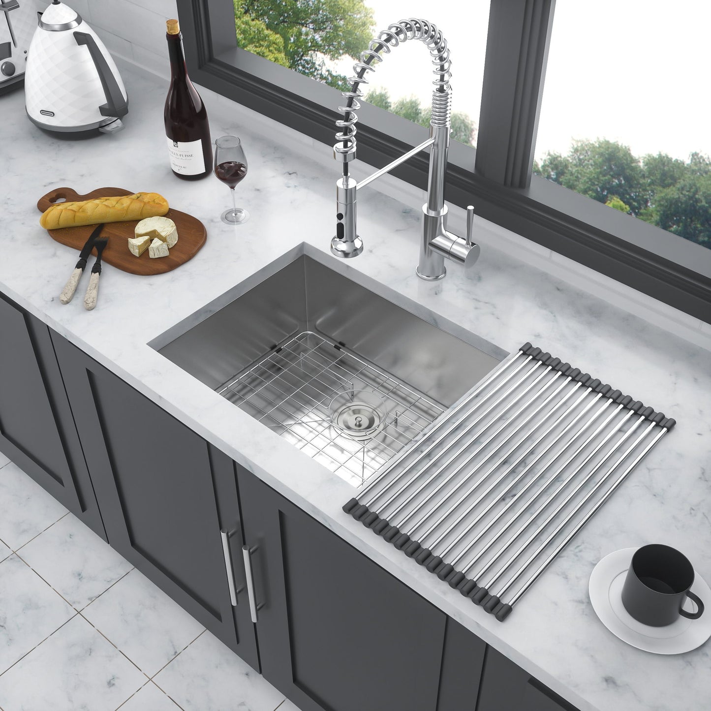 Modern Undermount Stainless Steel Kitchen Sink 16 Gauge, Deep Single Bowl Daily Nest
