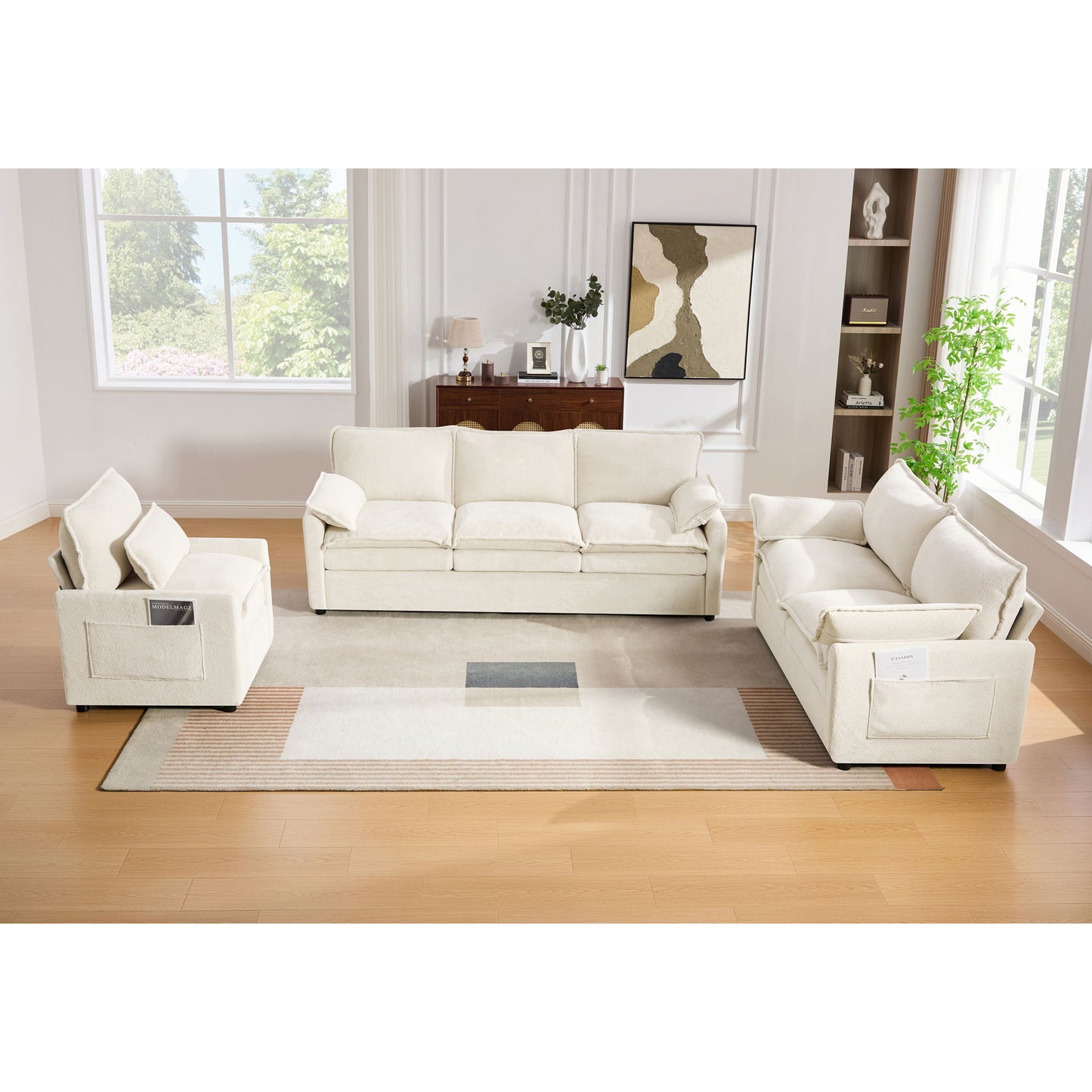 Modern Sofa Set With Double Layer Cushion And Side Storage Pockets Hearth and Haven