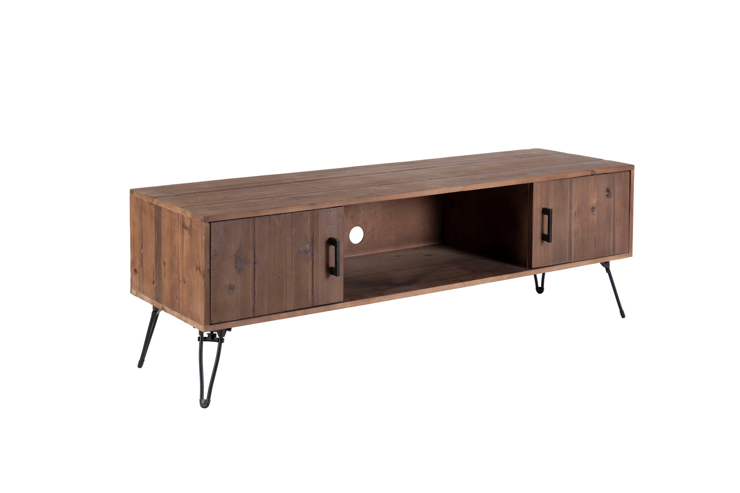 Industrial Style Reclaimed Wood Media TV Stand With Storage Cabinet For Living Media Room - Natural