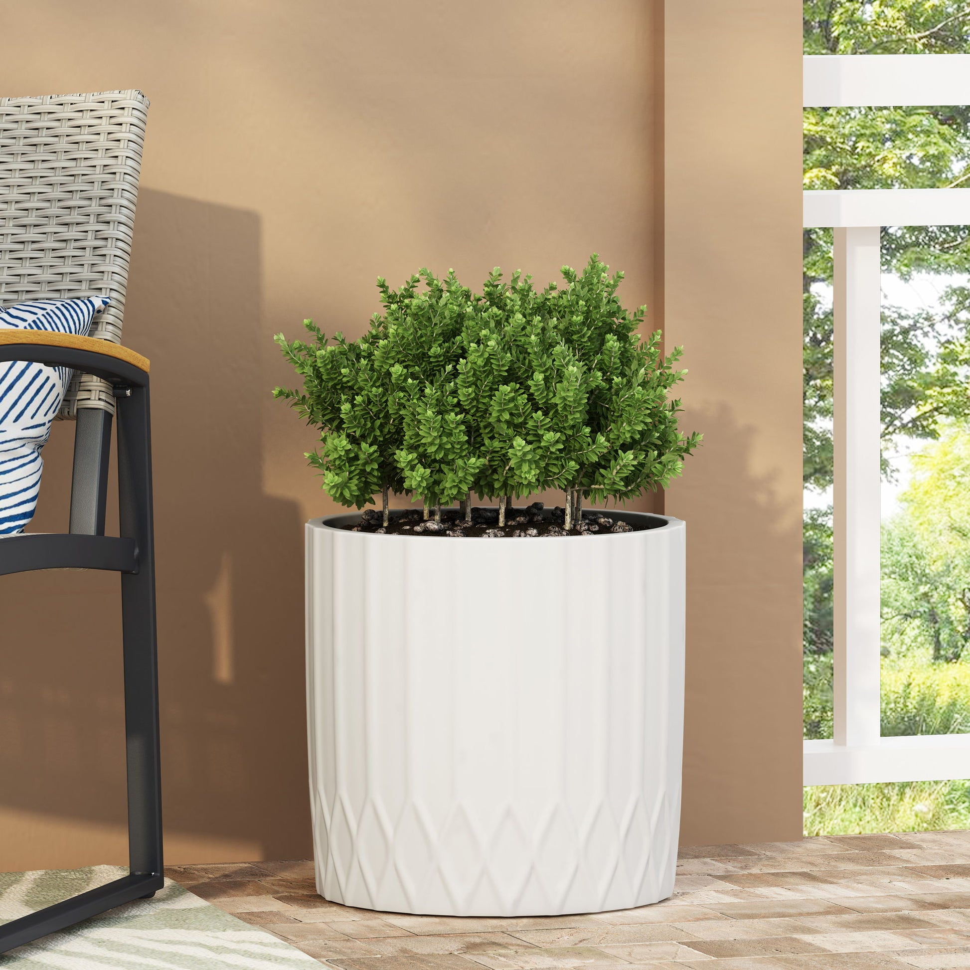 Planter With Subtle Pleated Design - Antique White Noble House