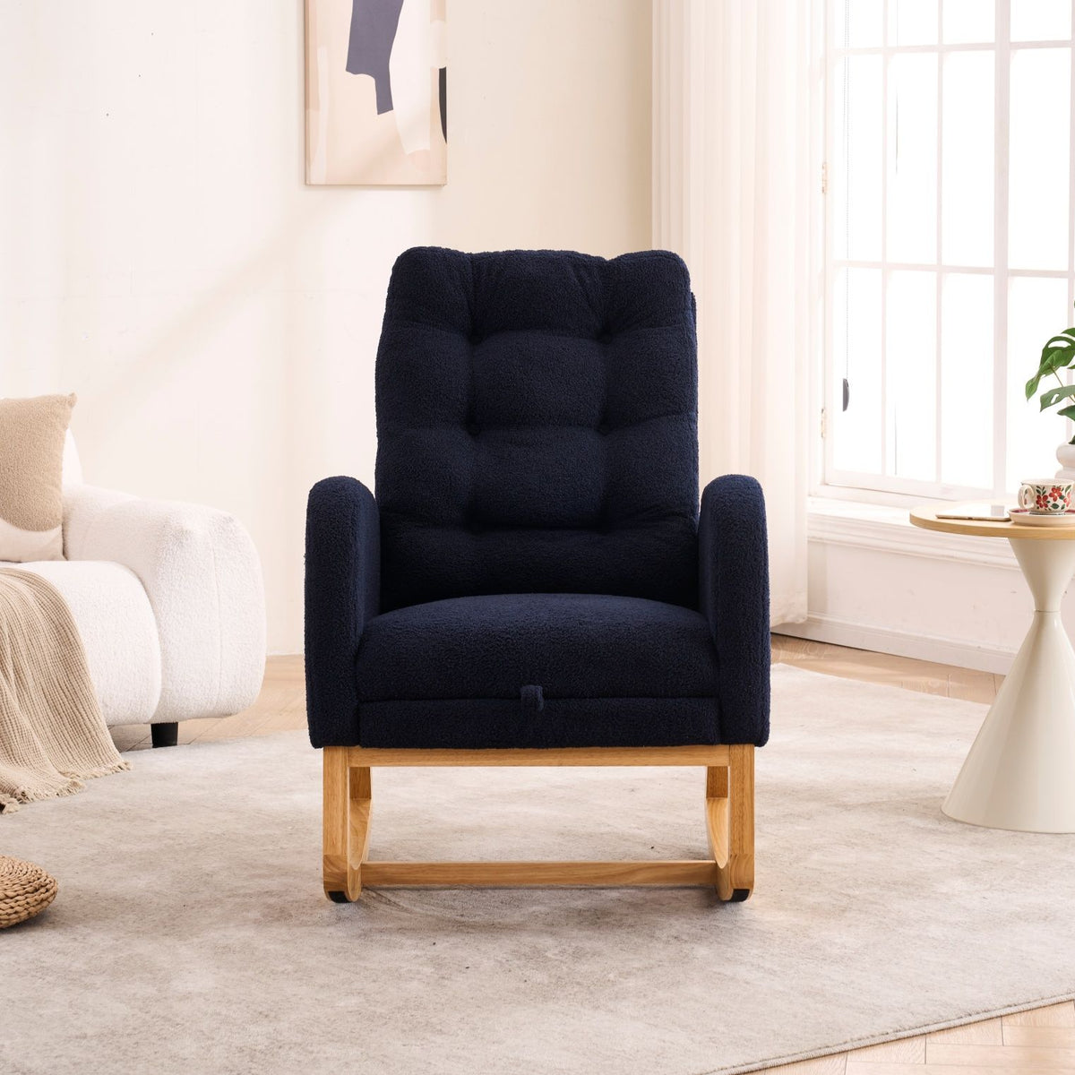 Ly-5104 - Accent Rocking Chair With Footrest & Storage Pocket For Living Room - Blue Home Essentials