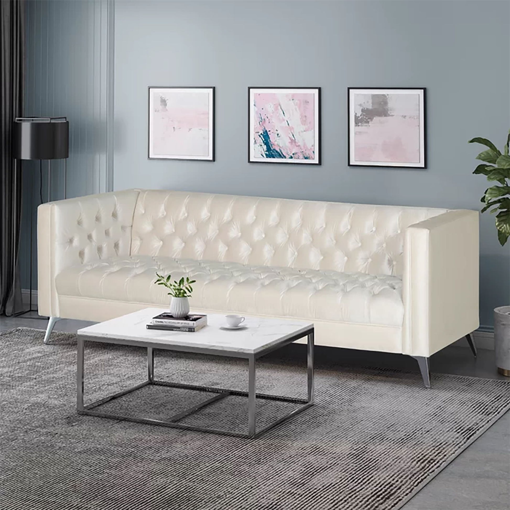 Contemporary 3 Seater Sofa With Button Tufting Noble House