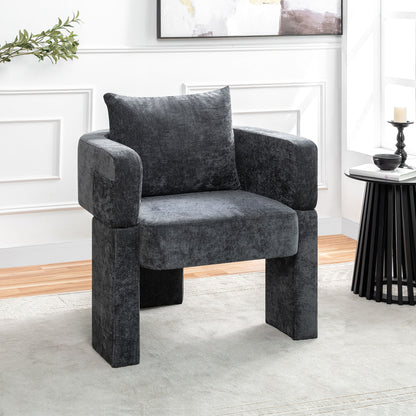 Modern 3 Leg Chenille Accent Chair With Ergonomic Arms & Removable Pillow Home Essentials