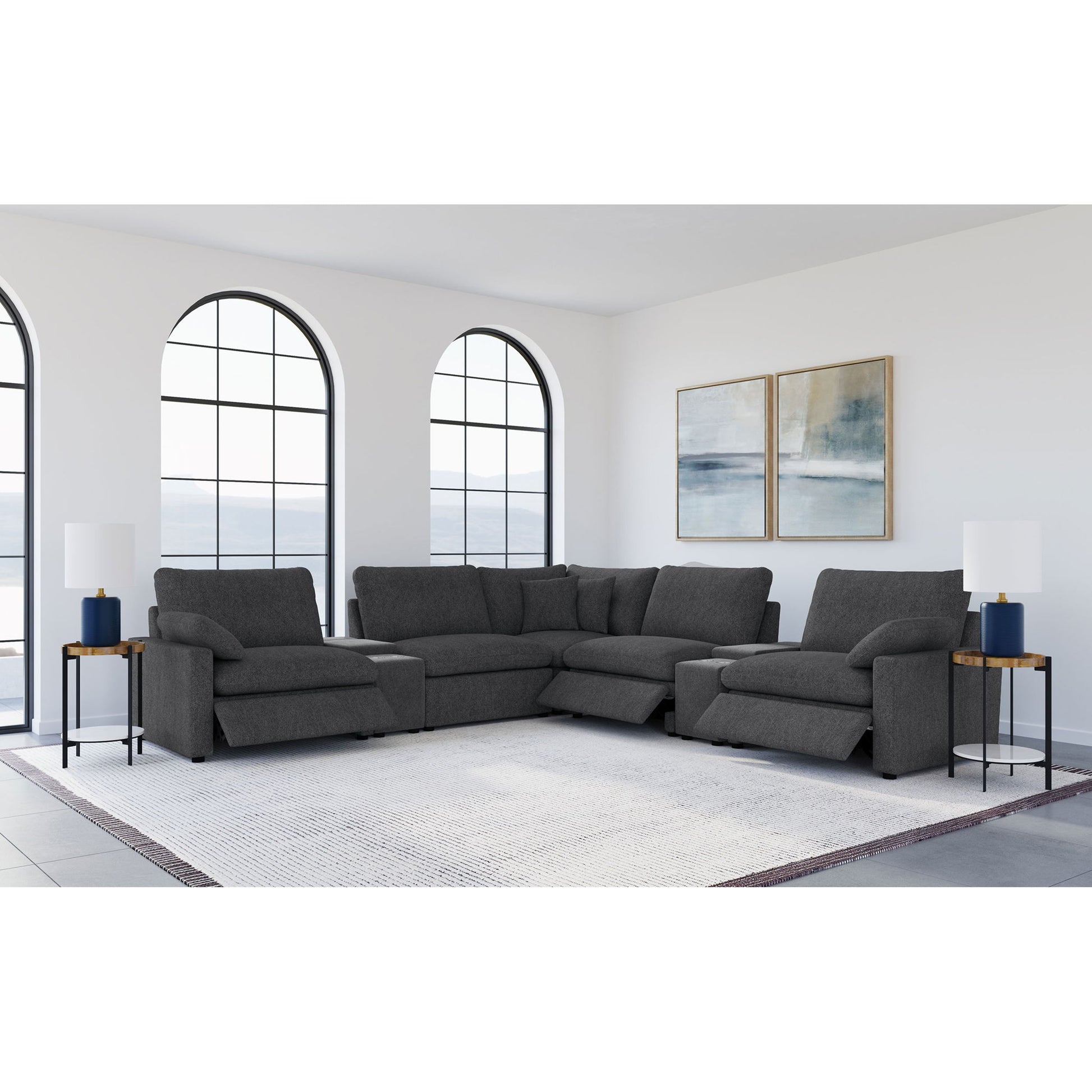 Modular Power Reclining With Lift Top Consoles, 7 Piece Configuration - Dark Gray Furniture Max