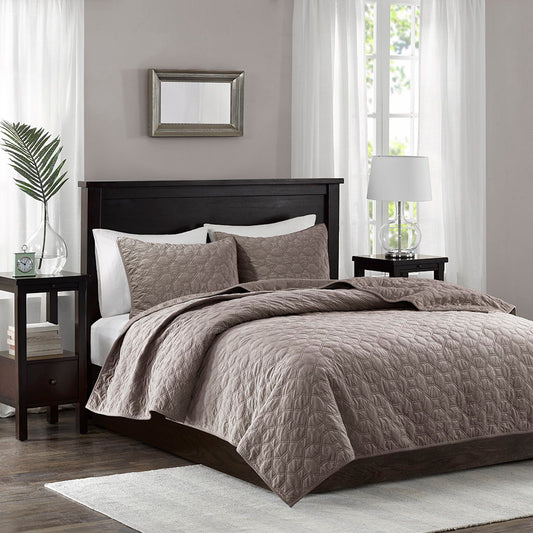 Harper - King Reversible 3 Piece Coverlet Set - Taupe