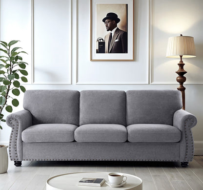 Soft Sofa, Upholstered 3 Seater Couch With High Density Foam, Loose Back Cushions And Turned Legs US Pride