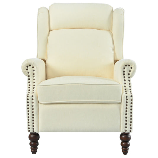 Push Back Recliner Chair Upholstered Recliner Armchair With Classic Wing Back And Solid Gourd-Shaped Legs Noble House