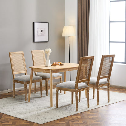 French Country Dining Chair With Rectangular Cane Backrest And Smooth Upholstered Seating Noble House