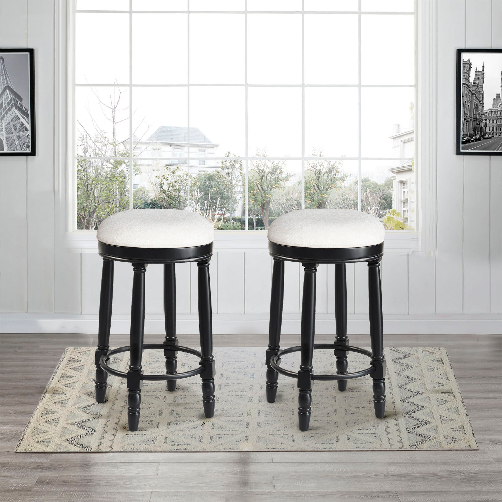 360° Swivel Wooden Barstools With Upholstered Seat, Counter Height (Set of 2) Home Essentials